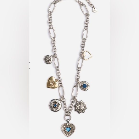 Johnny Was Heart Charm Silvertone necklace - Picture 2 of 3